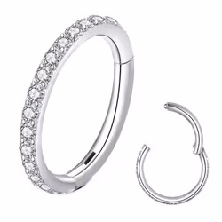 BLESSMYLOVE Clear CZ Silver 18G 9mm Nose Rings Hoop 316L Surgical Stee