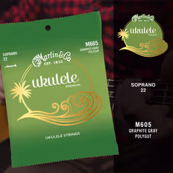 Martin Premium Polygut Ukulele Strings M605  Soprano-Gauge Graphite Gray Ukulele Strings