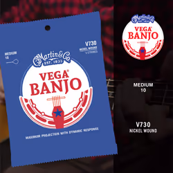 Martin Guitar Vega Banjo Strings V730  Medium-Gauge Nickel-Wound Banjo