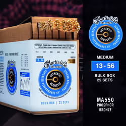 Martin Authentic Acoustic Guitar Strings  Superior Performance Medium 13-56  92/8 Phosphor Bronze  25 Sets
