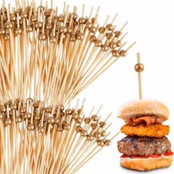Eco-friendly Gold Wooden Ball Food Picks (Pack of 100) - Sustainable Skewers And Bamboo Picks for Charcuterie  Appetizers  &  ...