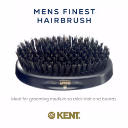 Kent MN11 Finest Men's Hair Brush and Facial Brush for Beard Care - 100% Natural Black Boar Bristle Brush for Mens Grooming  Scalp Brush  360 Wave  an
