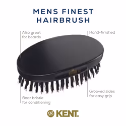 Kent MN11 Finest Men's Hair Brush and Facial Brush for Beard Care - 100% Natural Black Boar Bristle Brush for Mens Grooming  Scalp Brush  360 Wave  an