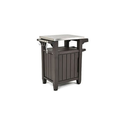 Keter Unity Portable Outdoor Table and Storage Cabinet with Hooks for Grill Accessories-Stainless Steel Top for Patio Kitchen Island or Bar Cart, Espr