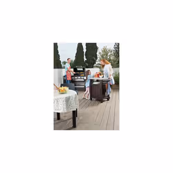 Keter Unity Portable Outdoor Table and Storage Cabinet with Hooks for Grill Accessories-Stainless Steel Top for Patio Kitchen Island or Bar Cart, Espr