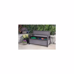 Keter Hudson 60 Gallon Plastic Resin Weather Resistant Outdoor Backyard Patio Storage Bench Deck Box, Grey