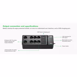 APC Back-UPS, 500VA/300W Floor/Wall Mount, 230V, 8x CEE 7/3 Schuko outlets, USB Type A Port, User Replaceable Battery - Additional view 4