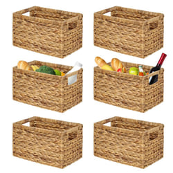 BARIEN Set of 6 Natural Water Hyacinth Woven Storage Baskets 12.6  x 8  x 7   Rectangular Wicker Basket with Builtin Handles  Medium (Natural  Set of