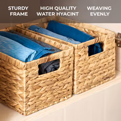 BARIEN Set of 6 Natural Water Hyacinth Woven Storage Baskets 12.6  x 8  x 7   Rectangular Wicker Basket with Builtin Handles  Medium (Natural  Set of