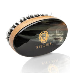 Man  Mane Premium Handmade Oxhorn  Beechwood Military Style Medium Stiff Natural Boar Bristle Mens Hair Brush for Facial Hair  Beard Care