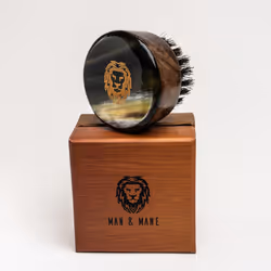 Premium Handmade Round Oxhorn Medium Stiff Natural Boar Bristle Mens Travel Beard and Hair Care Brush