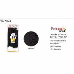 Shake N GO FreeTress Crochet Braids 3X Pre-Fluffed Poppin Twist 16 inch (3-pack  1B)
