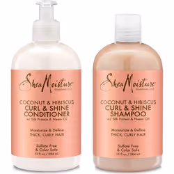 Shea Moisture Coconut & Hibiscus Curl & Shine Shampoo and Conditioner Set W/silk Protein and Neem Oil 13 Oz Bottles by Shea M ...