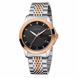 Gucci YA126410 Men's G-Timeless 38mm Black Face Two-Tone Watch