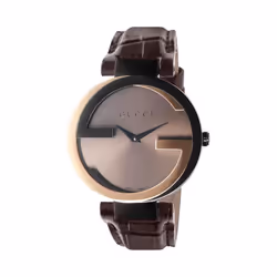 Gucci YA133304 Interlocking-G Black Dial Brown Leather Womens Watch
