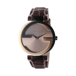 Gucci YA133304 Interlocking-G Black Dial Brown Leather Womens Watch