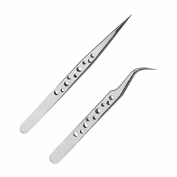 2 Pieces Pointed Tweezers Stainless Steel Lash Tweezers Straight and Curve Tip Precision Tweezers for Eyelash Eyebrow Facial ...