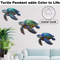 Johns Studio 3Pcs Metal Turtle Sea Wall Decor Outdoor Garden Hanging Art Sculptures Home Ocean Theme Decorations for Kitchen Ba