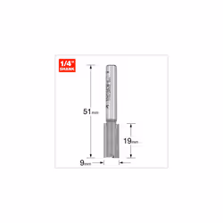 Professional Straight Two Flute Router Cutter Bit, 1/4 Inch Shank, 9mm Cut Diameter, Tungsten Carbide Tipped, 3/5X1/4TC