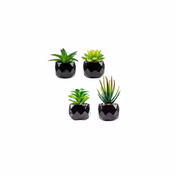 Artificial Succulents Plants Potted Indoor, Set of 4 Small Fake Plants in Black Ceramic Pot, Faux Plant Black Decor for Windo ...