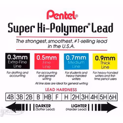 2 PACK: Pentel Super Hi-Polymer Lead Refill .7mm Medium  2H  12 Pcs of Lead/Tube