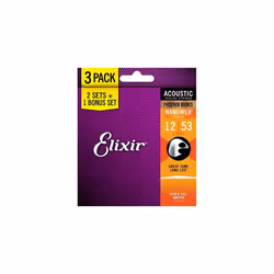 Elixir Strings 16545 Phosphor Bronze Acoustic Guitar Strings with Nanoweb Coating, Set of 3 Pieces