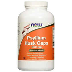 NOW Supplements, Psyllium Husk 500 mg, 500 Vegetarian Capsules - Non-GMO Project Verified, Natural Soluble Fiber, Intestinal Health