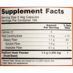 NOW Supplements, Psyllium Husk 500 mg, 500 Vegetarian Capsules - Non-GMO Project Verified, Natural Soluble Fiber, Intestinal Health