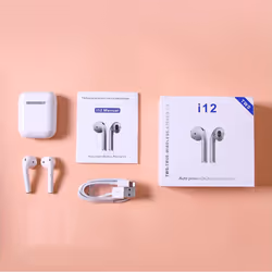 TWS i12 Wireless Bluetooth 5.0 Touch control Earphones with Charging Case Automatically Pairing  White