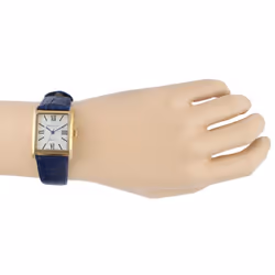 Peugeot Women's 14K Gold Plated Tank Leather Dress Watch with Roman Numerals Dial  Blue