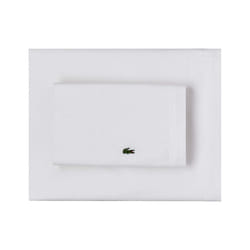 Lacoste 100% Cotton Percale Solid Sheet Set  Breathable  Cooling & Hotel Quality Sheets - Deep Pocket  Easy-Fit  Oeko-Tex Certified  White  Twin