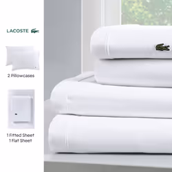 Lacoste 100% Cotton Percale Solid Sheet Set  Breathable  Cooling & Hotel Quality Sheets - Deep Pocket  Easy-Fit  Oeko-Tex Certified  Iced Pink  Full