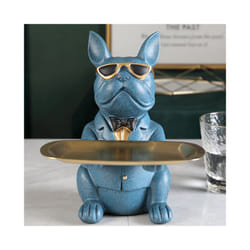 Nordic French Bulldog Sculpture Dog Statue Statue Jewelry Storage Table Decoration Gift Belt Plate Glasses Tray Home Art Statue - Blue