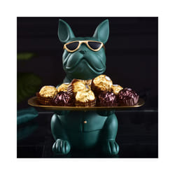Nordic French Bulldog Sculpture Dog Statue Statue Jewelry Storage Table Decoration Gift Belt Plate Glasses Tray Home Art Statue - Green