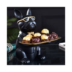 Nordic French Bulldog Sculpture Dog Statue Statue Jewelry Storage Table Decoration Gift Belt Plate Glasses Tray Home Art Statue - Black