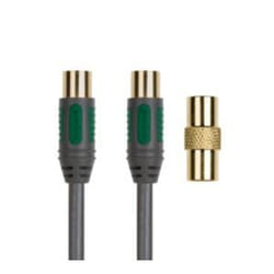 Peerless Coax plug-Coax socket with adaptor, 5m coaxial cable Green, Grey, Silver