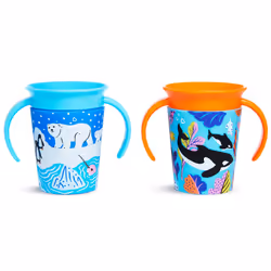 Munchkin Miracle 360 Wildlove Sippy Cup 6 Oz 2 Pack Orca/Polar Bear