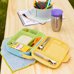 Munchkin Lunch Bento Box for Kids  Includes Utensils  Green