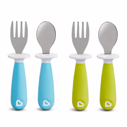 Munchkin Raise Toddler Plastic Fork and Spoon Utensil Set 4 Pack Blu