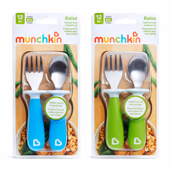 Munchkin Raise Toddler Plastic Fork and Spoon Utensil Set  4 Pack  Blu