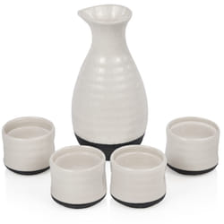 True Fervor 5pcs Ceramic Sake Set  4 3.5oz Saki Cup Set & 1 8oz Sake Bottle Carafe - Traditional Japanese Tokkuri & Saki Cups Drink Gift Essentials -