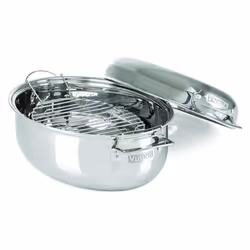Viking Culinary 3-Ply Stainless Steel Oval Roasting Pan 8.5 Quart Includes Metal Induction Lid & Rack Dishwasher Oven Saf ...