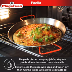 MAGEFESA Carbon - paella pan 15 in - 38 cm for 8 Servings  made in Carbon Steel  with dimples for greater resistance and lightness  ideal for cooking