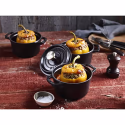 STAUB Cast Iron Dutch Oven 0.75-qt Round Cocotte  Made in France  Serves 1  Matte Black