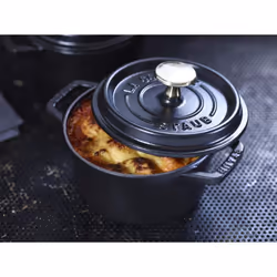 STAUB Cast Iron Dutch Oven 0.75-qt Round Cocotte  Made in France  Serves 1  Matte Black