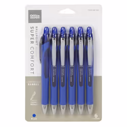 Office Depot Retractable Ballpoint Pens with Grip Medium Point 1.0 mm Blue Barrel Blue Ink Pack of 6