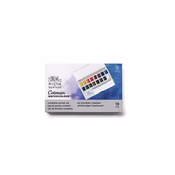 Winsor & Newton Cotman Watercolour Paint Set, Deluxe Sketchers' Pocket Box with 16 x Half Pans with Brush, Putty Rubber and Pencil