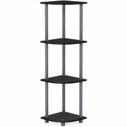 Furinno 4-Tier Corner Display Rack Bookcase Shelving Unit, Wood, Black and Grey, one size