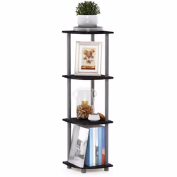 Furinno 4-Tier Corner Display Rack Bookcase Shelving Unit, Wood, Black and Grey, one size