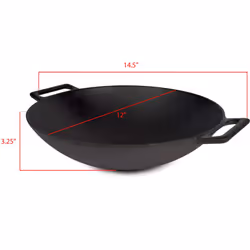 Jim Beam 12'' Pre Seasoned Heavy Duty Construction Cast Iron Grilling Wok  Griddle and Stir Fry Pan